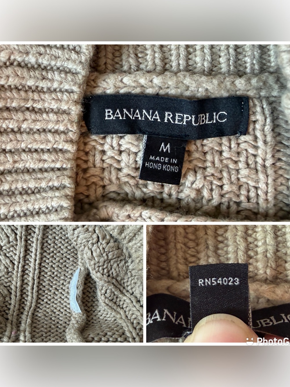 Banana Republic Tan Cable Knit Mock Turtleneck Fisherman Sweater, size Medium - Picture 15 of 16
